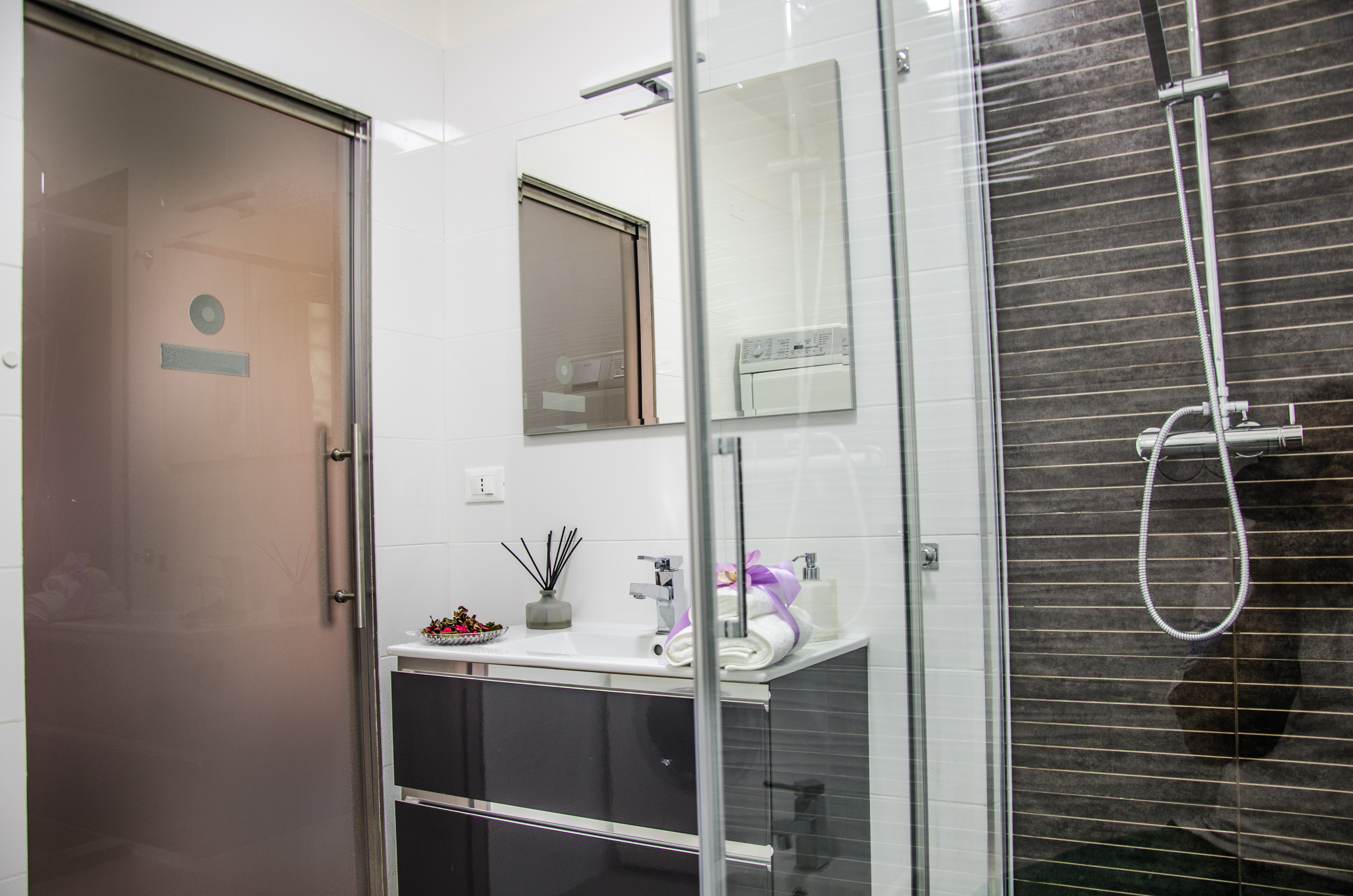Modern bathroom with white tiles